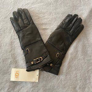 UGG Australia Black Leather Cashmere Lined Gloves - Size Medium